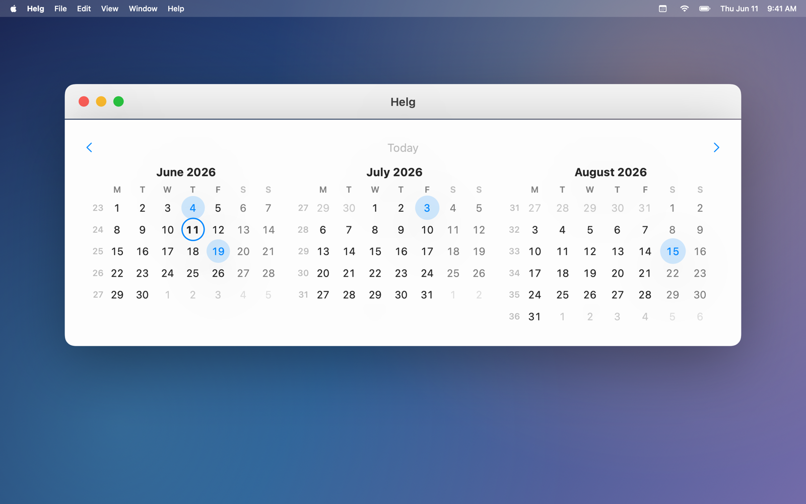 Helg three-month view on Mac